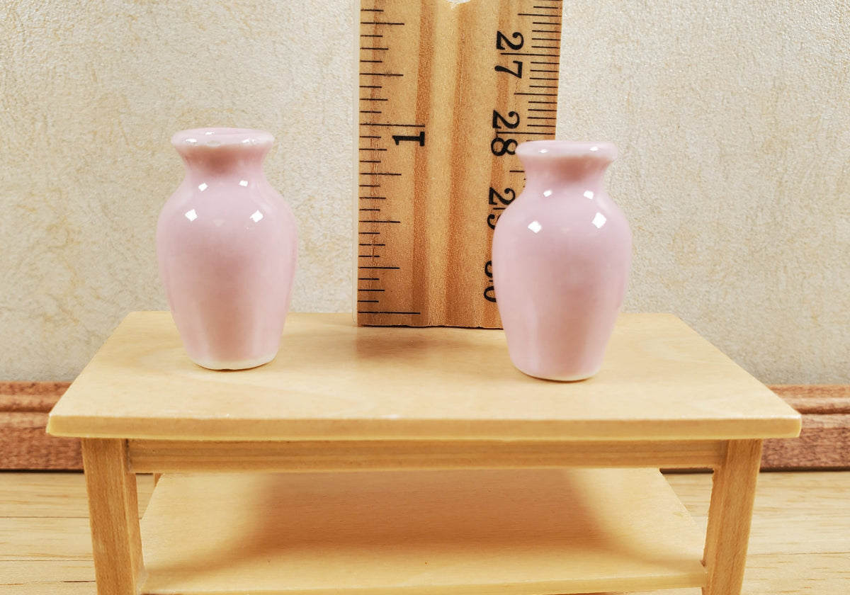 Dollhouse Light Pink Glazed Ceramic Vases x2 1:12 Scale Miniature