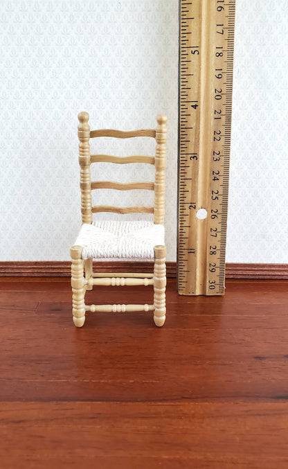 Dollhouse Ladderback Chair Turned Legs Rush Seat Light Oak Finish 1:12 Scale Miniature Furniture