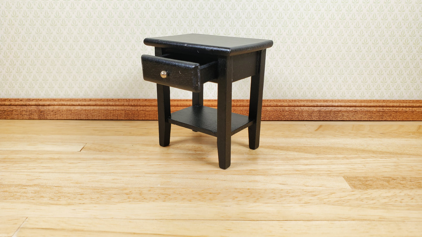 Dollhouse Side Table Night Stand with Drawer Wood 1:12 Scale Furniture Black