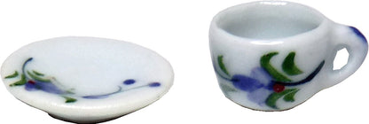 Dollhouse Ceramic Coffee Tea Cup with Saucer Purple Floral 1:12 Scale Miniature