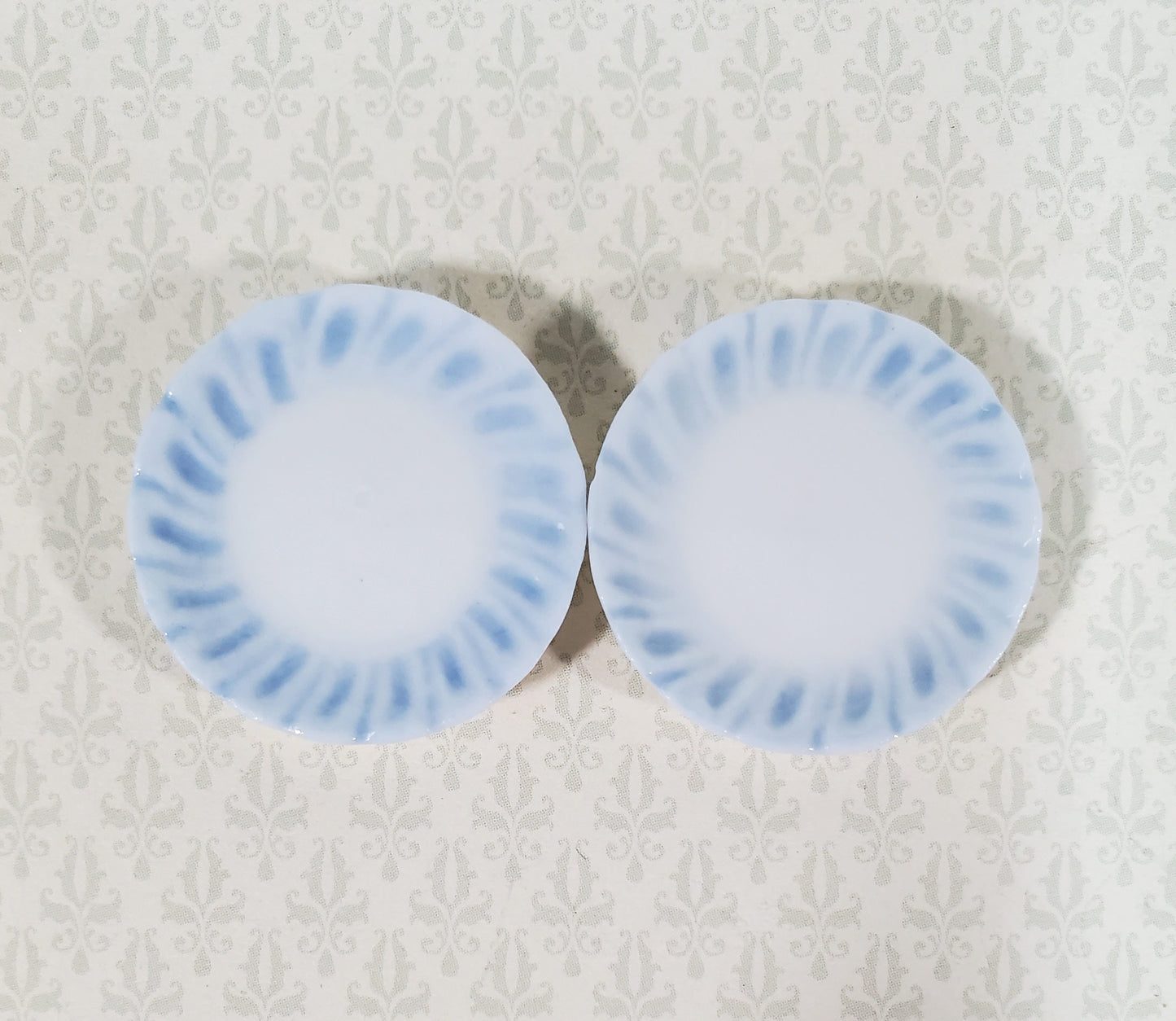 Dollhouse Dinner Plates White Ceramic with Blue Edge Set of 2 1:12 Scale 15/16"