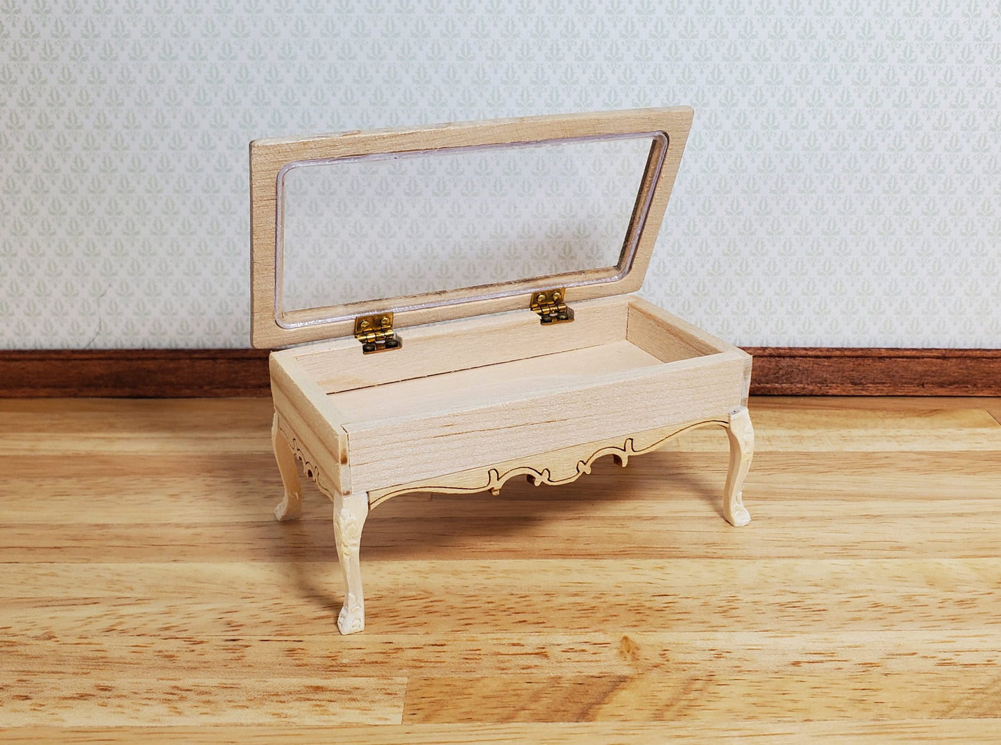 Dollhouse Low Curio Table Display Cabinet Lifting Top 1:12 Scale Miniature