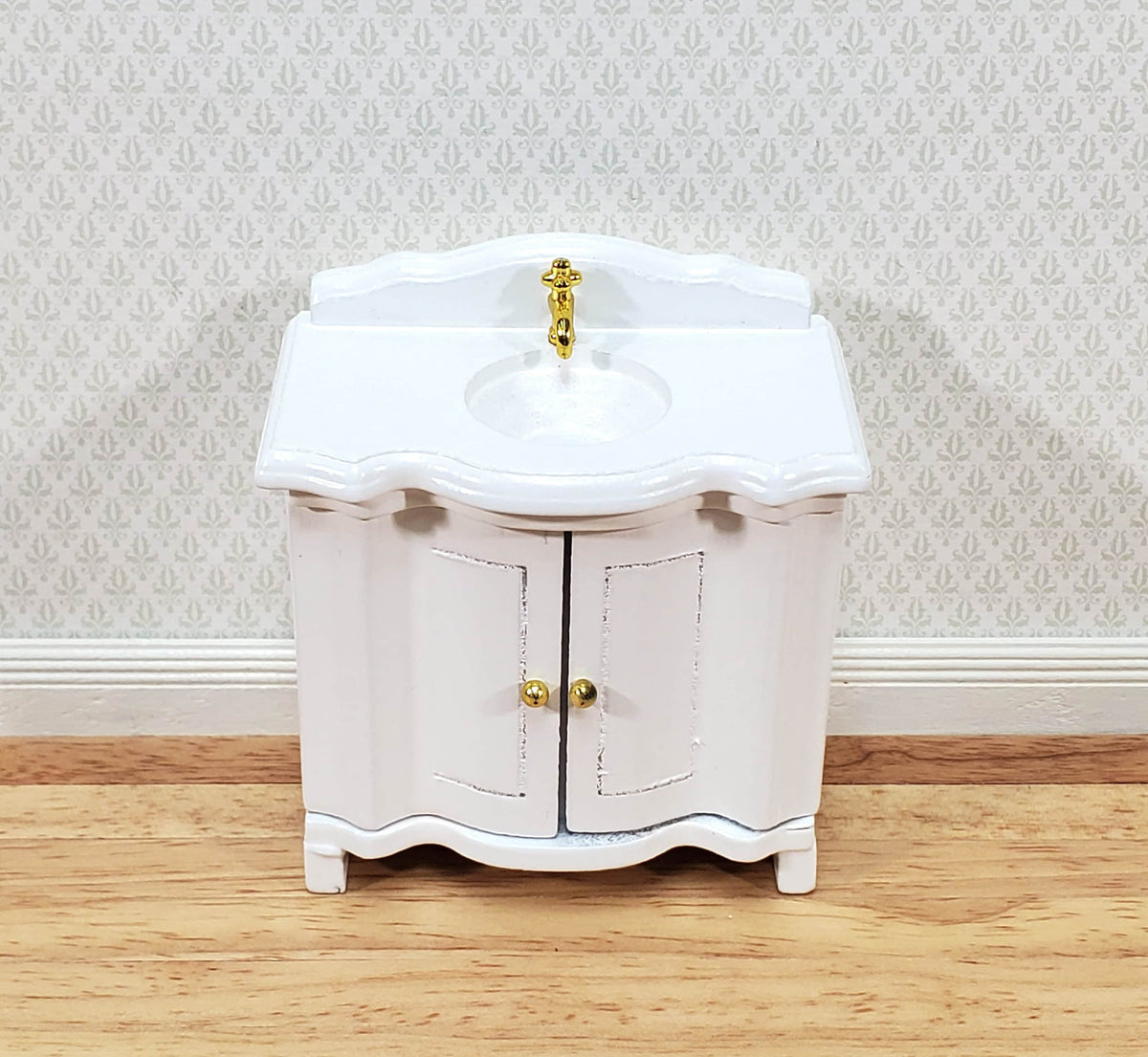 Dollhouse Bathroom Sink Cabinet in White Opening Doors 1:12 Scale Miniature Furniture