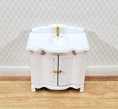 Dollhouse Bathroom Sink Cabinet in White Opening Doors 1:12 Scale Miniature Furniture