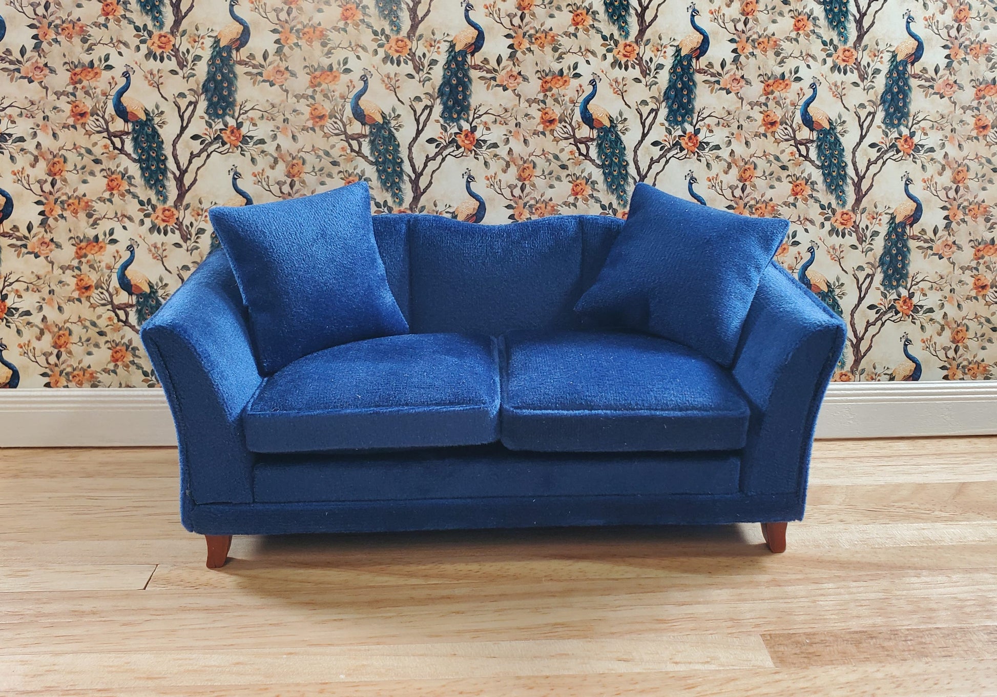 Dollhouse Sofa Couch Royal Blue Modern Style 1:12 Scale Miniature Furniture