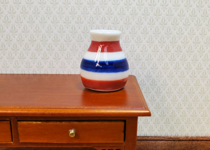 Dollhouse Large Ceramic Vase Red White Blue Stripes 1:12 Scale Miniature