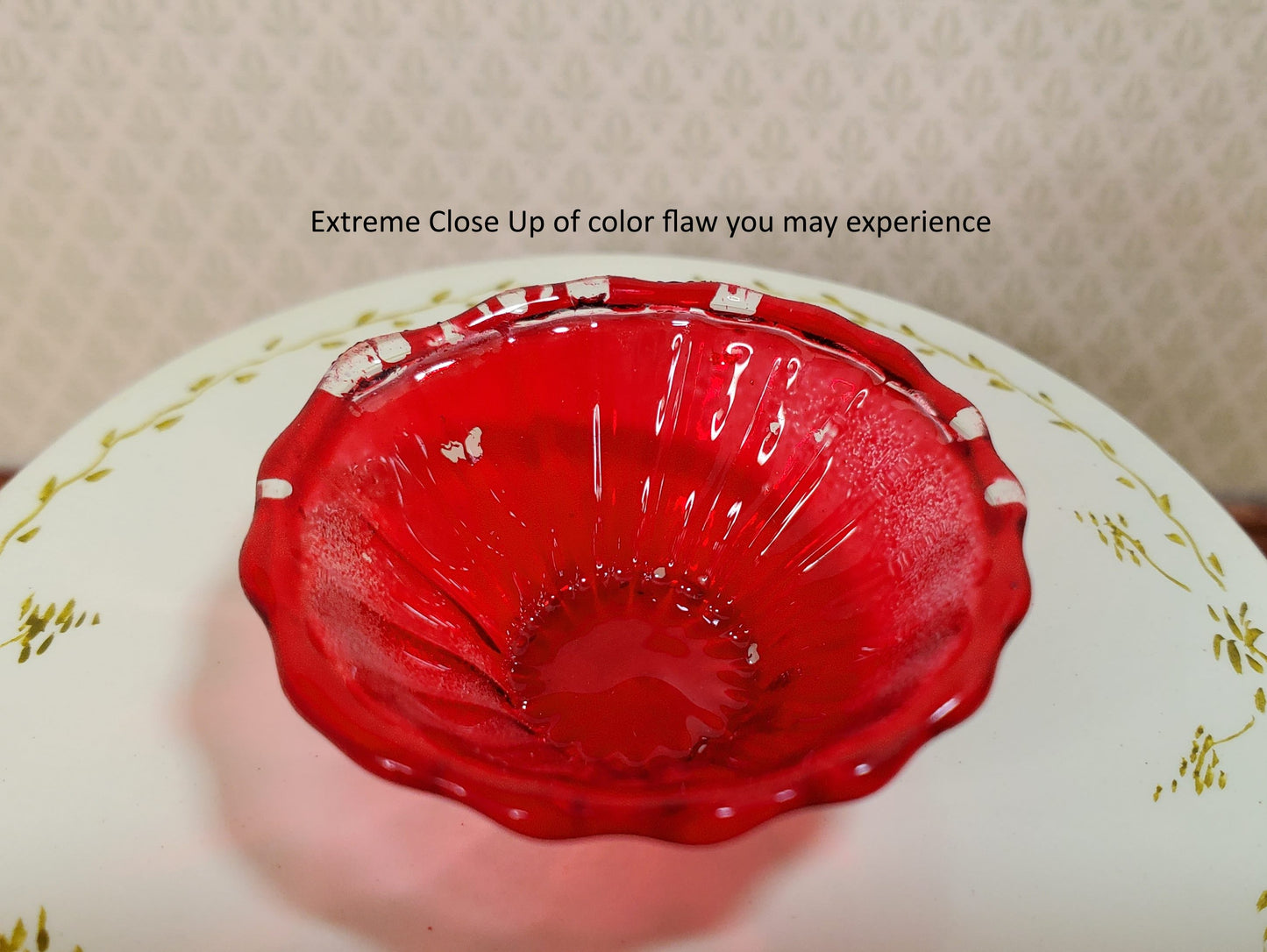 Dollhouse Large Red Glass Flared Bowl 1:12 Scale Miniature Color Flaw