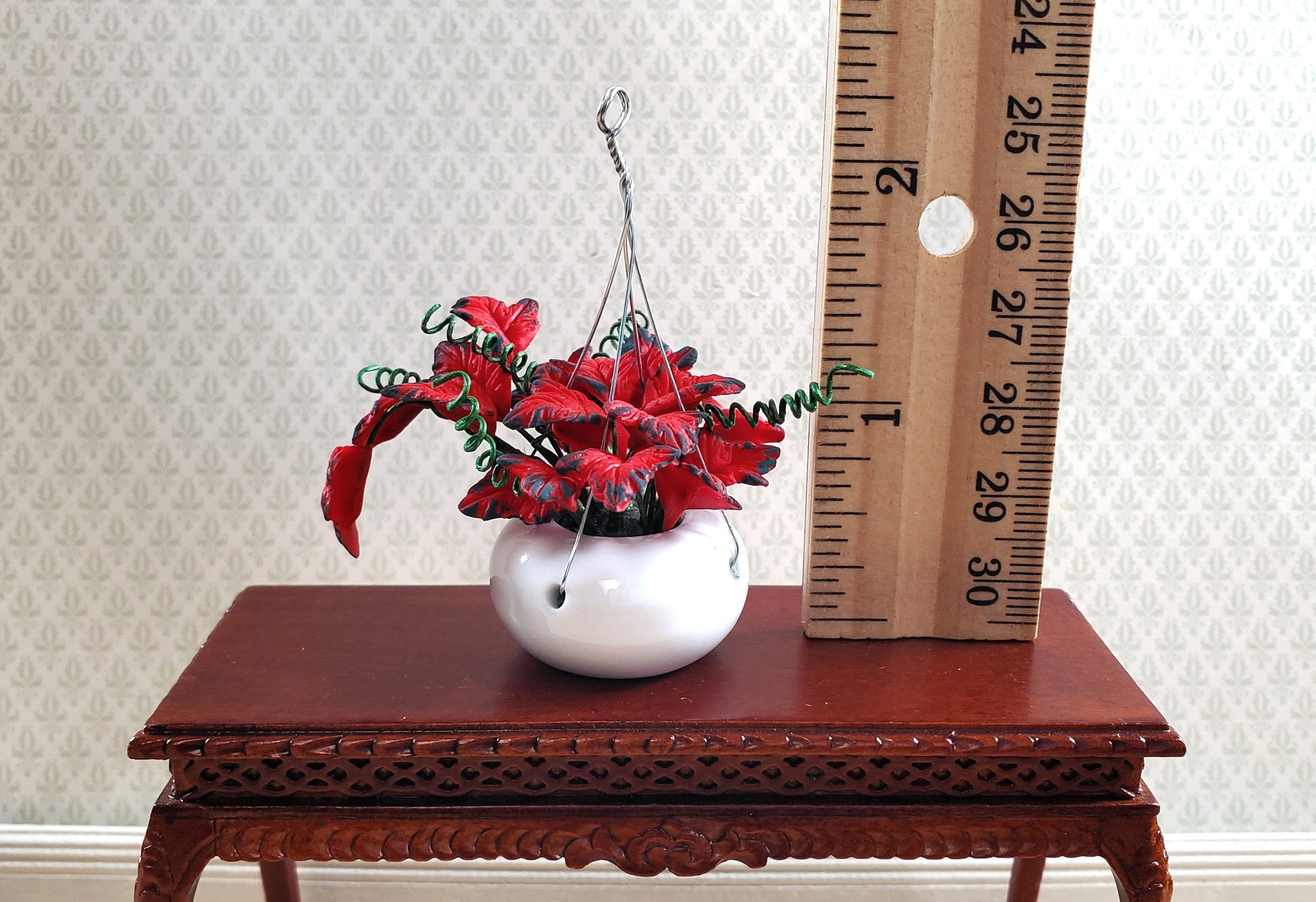 Dollhouse Red Coleus Plant in a Hanging Planter 1:12 Scale Miniature Garden