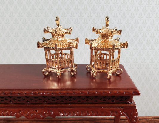 Chinese Lantern Charms Small Gold Decoration 2 pieces Jewelry Making Miniatures - Miniature Crush