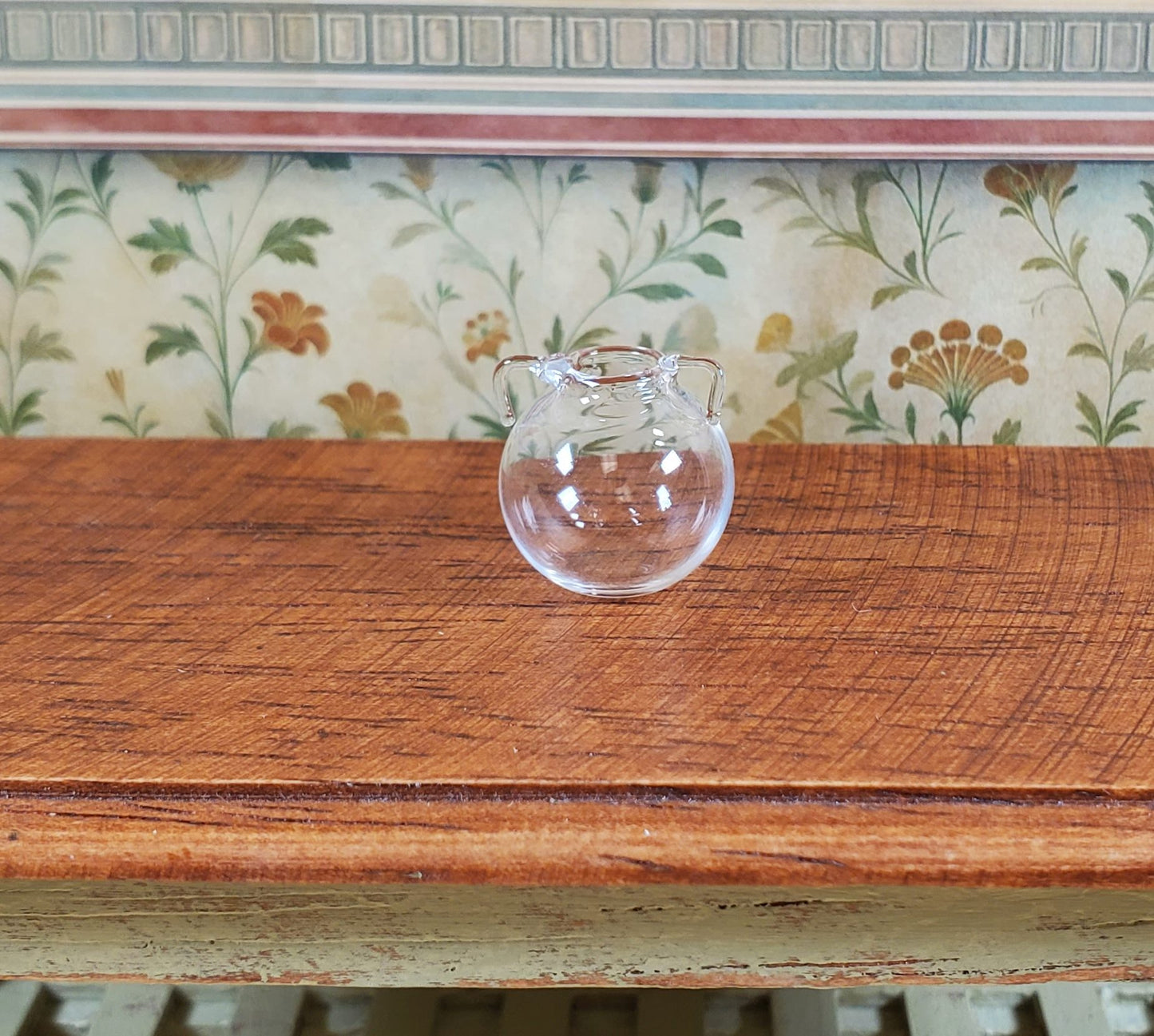 Dollhouse Small Clear Glass Urn Vase with Handles 1:12 Scale Miniature Kitchen