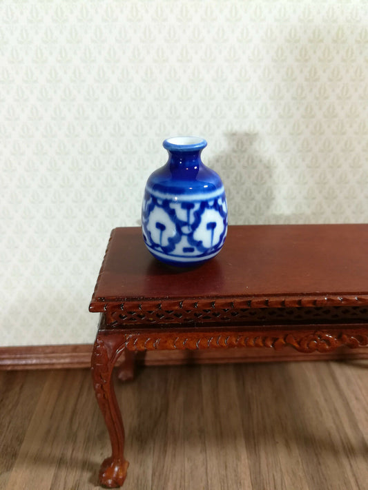 Dollhouse Miniature Large Blue & White Decorative Vase or Urn 1:12 Scale