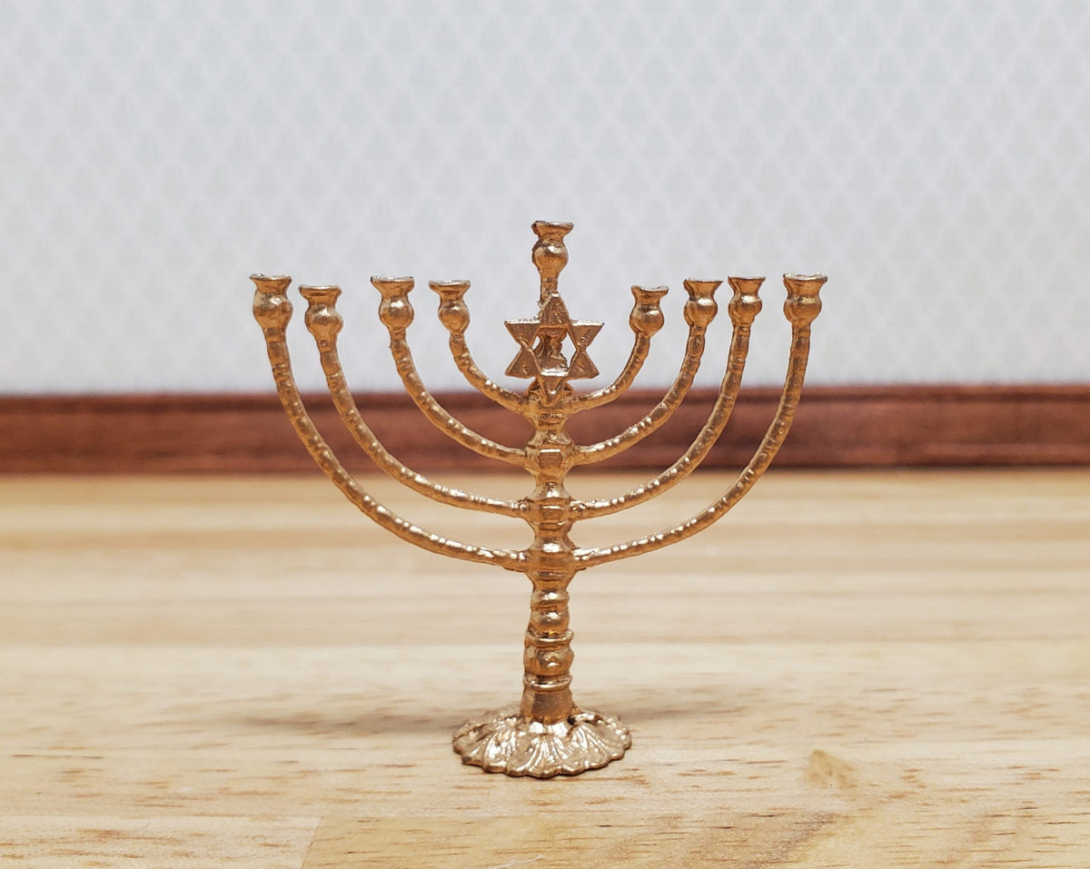 Dollhouse Hanukkah Menorah Judaica Candelabra Large Gold 1:12 Scale Miniature