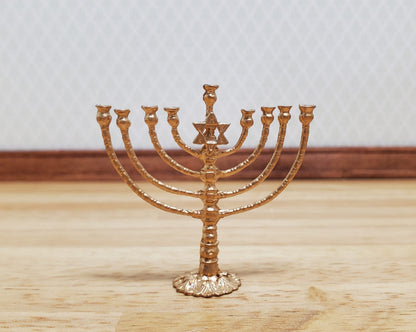 Dollhouse Hanukkah Menorah Judaica Candelabra Large Gold 1:12 Scale Miniature