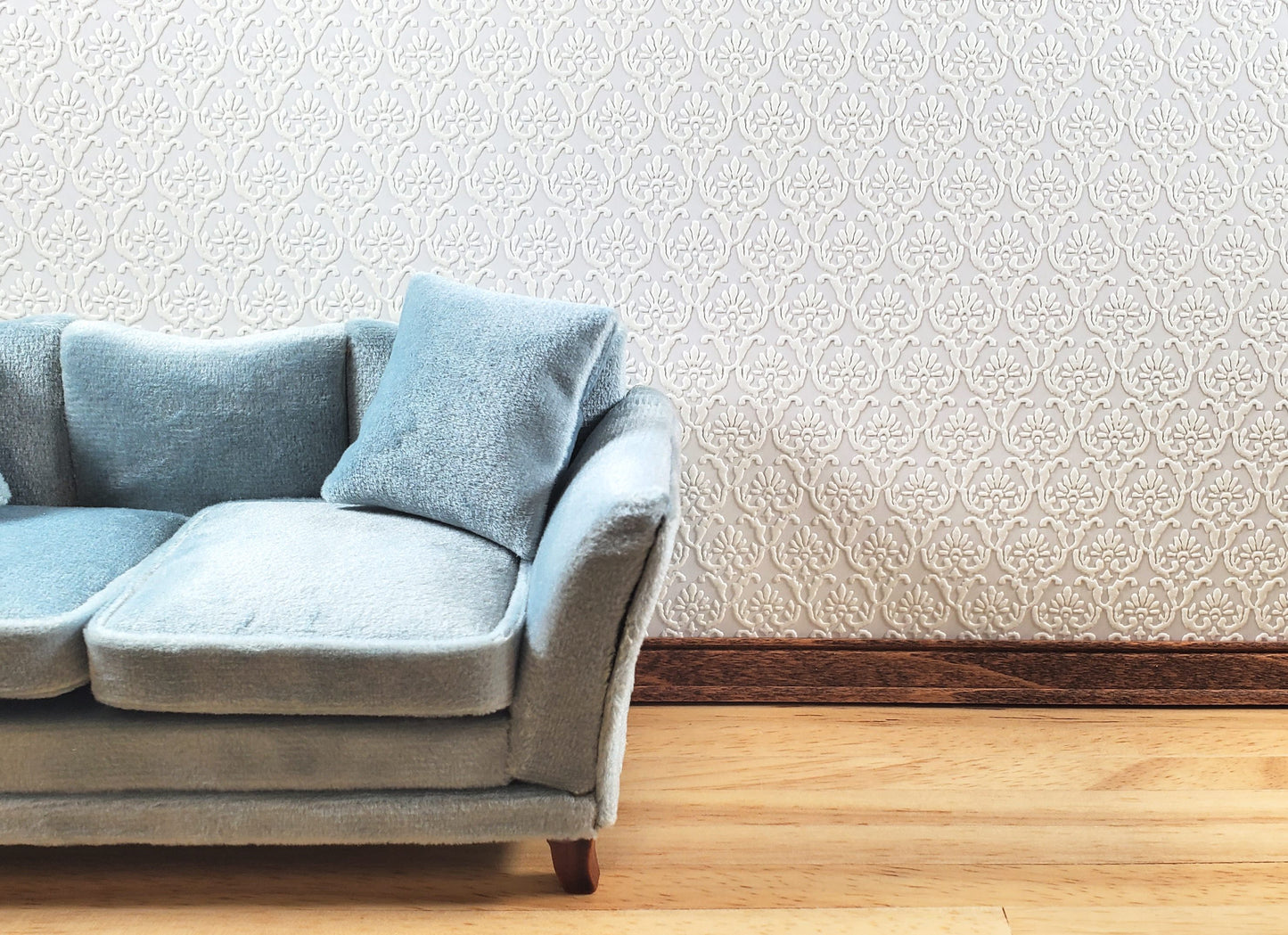 Dollhouse Cream Embossed Wallpaper x3 Sheets Art Nouveau 20 "x 10.5" 1:12 Scale