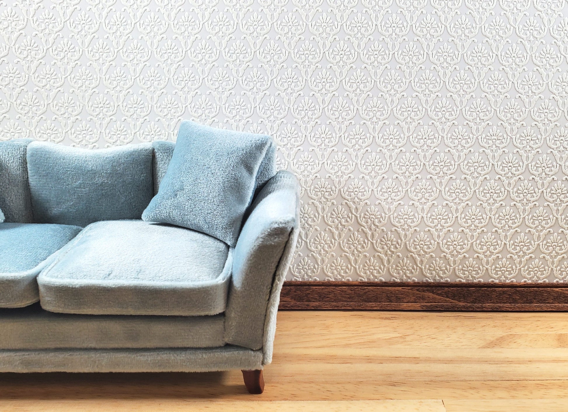 Dollhouse Cream Embossed Wallpaper x3 Sheets Art Nouveau 20 "x 10.5" 1:12 Scale