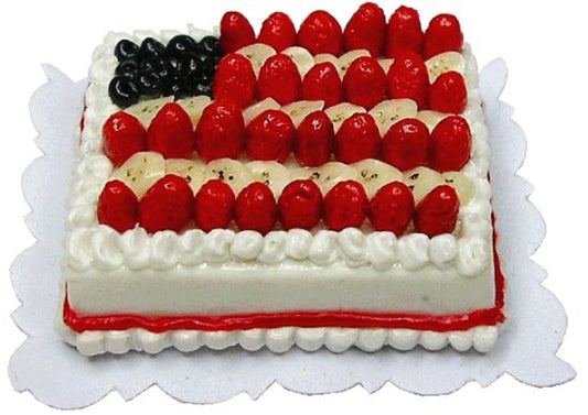 Dollhouse Flag Sheet Cake of Fresh Fruit 1:12 Scale Miniature Food Bakery