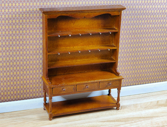 JBM Dollhouse Welsh Cabinet Hutch 1:12 Scale Miniature Furniture Walnut Finish