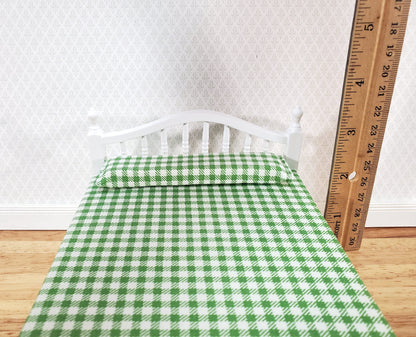 Dollhouse Double Bed Spindles with Mattress White Finish 1:12 Scale Miniature Furniture