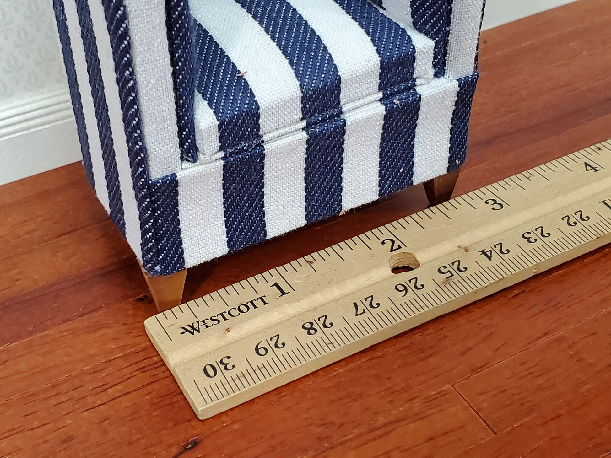 Dollhouse Club Chair Navy & White Wide Striped Modern Style 1:12 Scale Miniature Furniture
