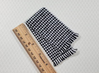 Dollhouse Fringed Blanket Throw Black & White Houndstooth Fabric