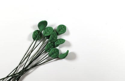 Dollhouse Medium Green Leaves Long Stem Set of 10 1:12 Scale Miniature