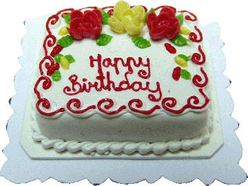 Dollhouse Happy Birthday Sheet Cake 1:12 Scale Miniature Food Bakery Dessert