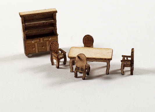 Dollhouse 1:144 Scale Furniture KIT DIY Dining Room Miniature Set Table Chairs +