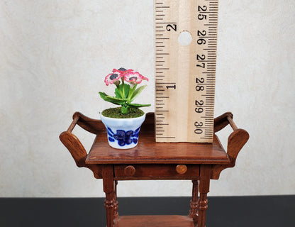 Dollhouse Red & White Anemone in Blue & White Ceramic Pot 1:12 Scale Miniature