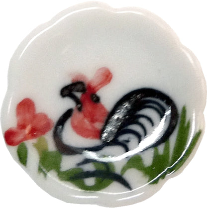 Dollhouse Scalloped Ceramic Rooster Plate White 1:12 Scale Miniature Dish