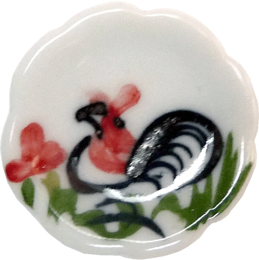 Dollhouse Scalloped Ceramic Rooster Plate White 1:12 Scale Miniature Dish