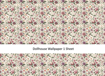 Dollhouse Wallpaper Flower Garden Pink Purple Cream 1:12 Scale MiniatureCrush