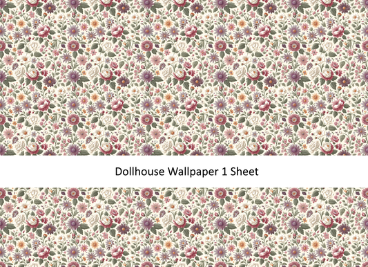 Dollhouse Wallpaper Flower Garden Pink Purple Cream 1:12 Scale MiniatureCrush