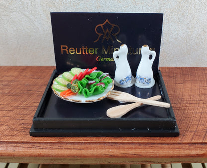 Dollhouse Salad Serving Set by Reutter Porcelain Blue Onion Design 1:12 Scale