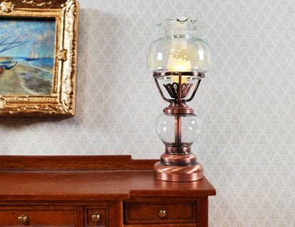 Dollhouse Light Hurricane Oil Lamp Battery Operated Copper 1:12 Scale Miniature