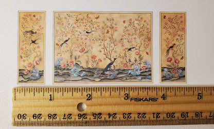 Dollhouse HALF SCALE Mural Birds and Flowers Wall Panels 3 Pieces 1:24 Wallpaper