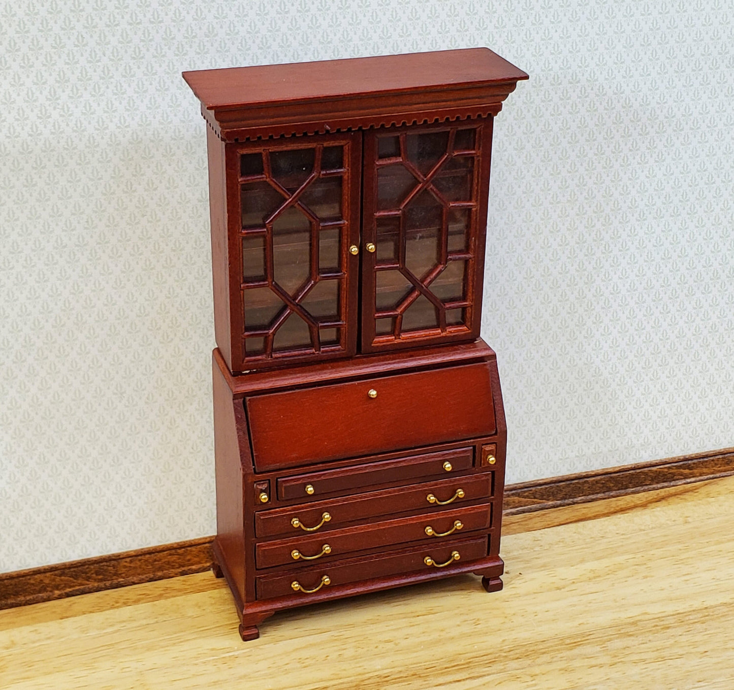 Dollhouse Secretary Writing Desk w/ Upper Cabinet 2 Pieces 1:12 Scale Furniture