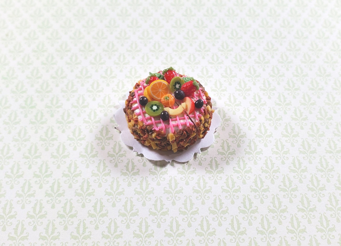 Dollhouse Fruit Topped Cake Sliced 1:12 Scale Miniature Dessert Food Bakery