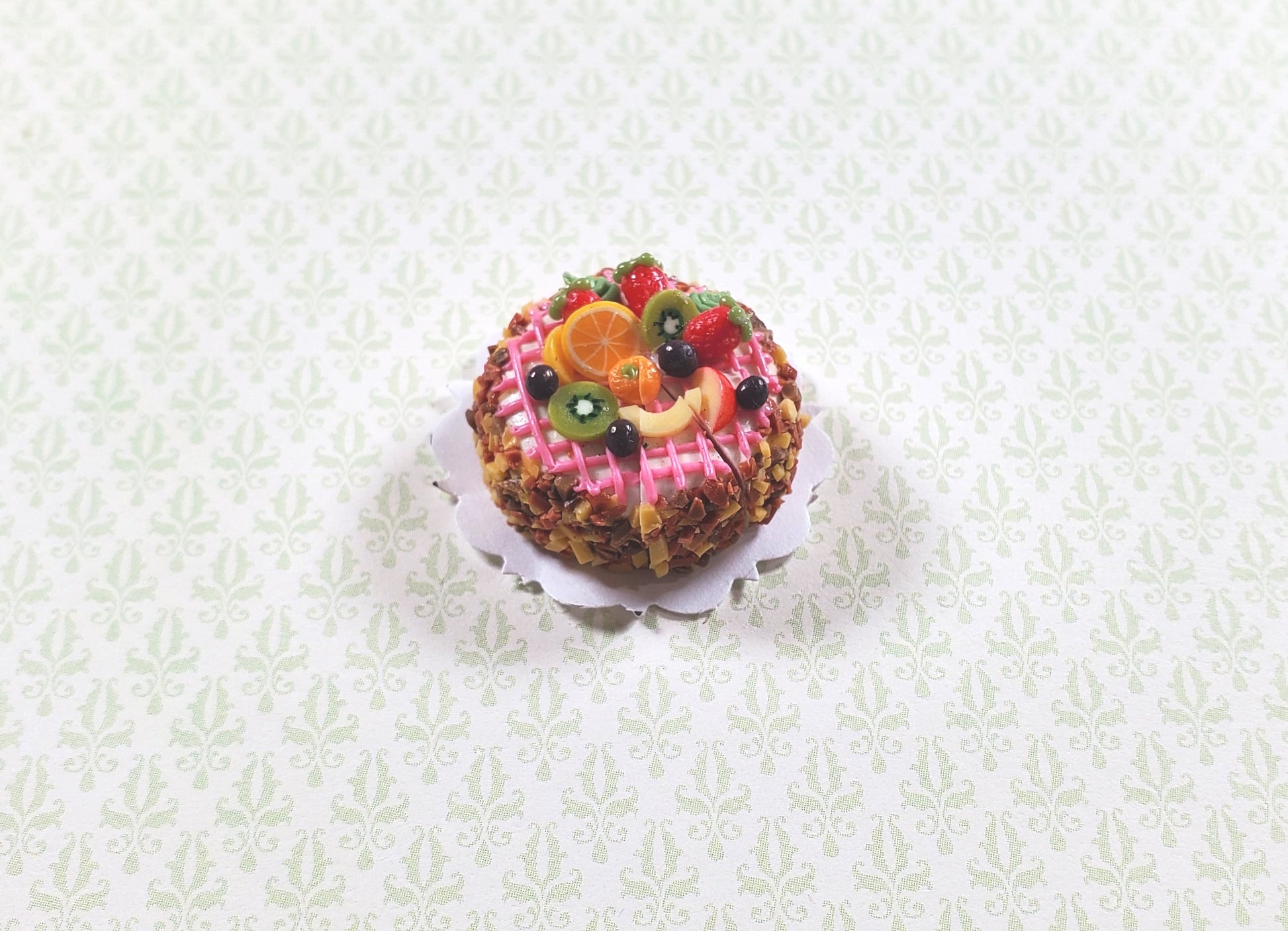 Dollhouse Fruit Topped Cake Sliced 1:12 Scale Miniature Dessert Food Bakery