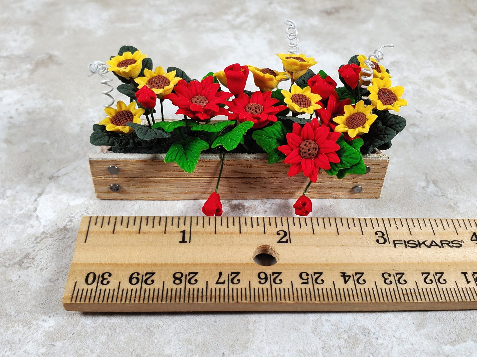 Dollhouse Fall Flowers in 3.25" Window Box Planter 1:12 Scale Miniature