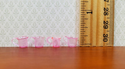 Dollhouse HALF SCALE Light Pink Glass Cups with Handles Set of 4 1:24 Miniature