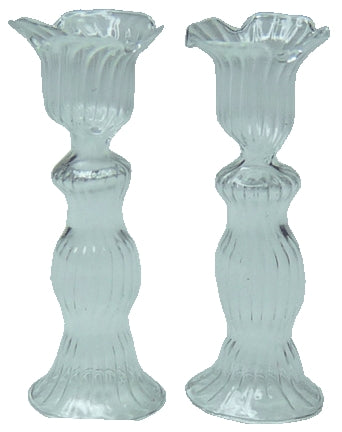 Dollhouse Clear Glass Candlestick Holders Set of 2 1:12 Scale Miniature