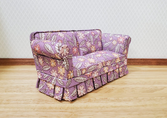 JBM Dollhouse Sofa Couch Purple Floral Modern Style 1:12 Scale Furniture
