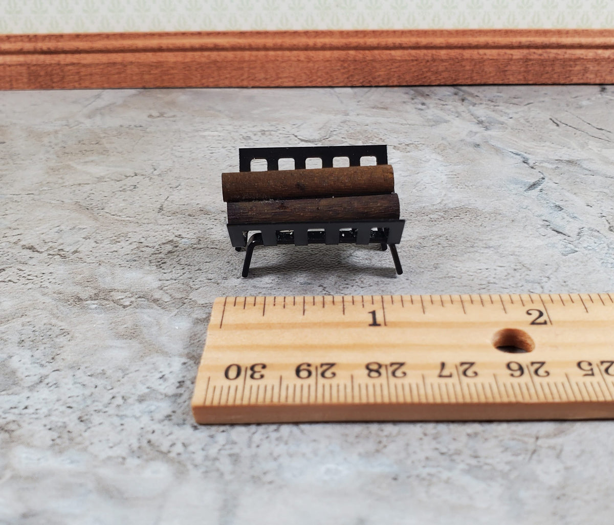 Dollhouse Fireplace Log Grate with Logs Rack Small Black Metal 1:12 Scale