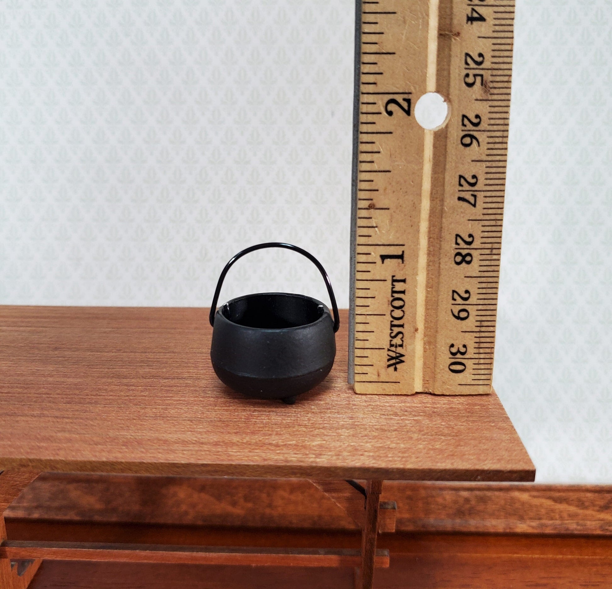 Miniature Black Pot with Handle Metal Black "Cast Iron" Look 1:12 Scale Dollhouse