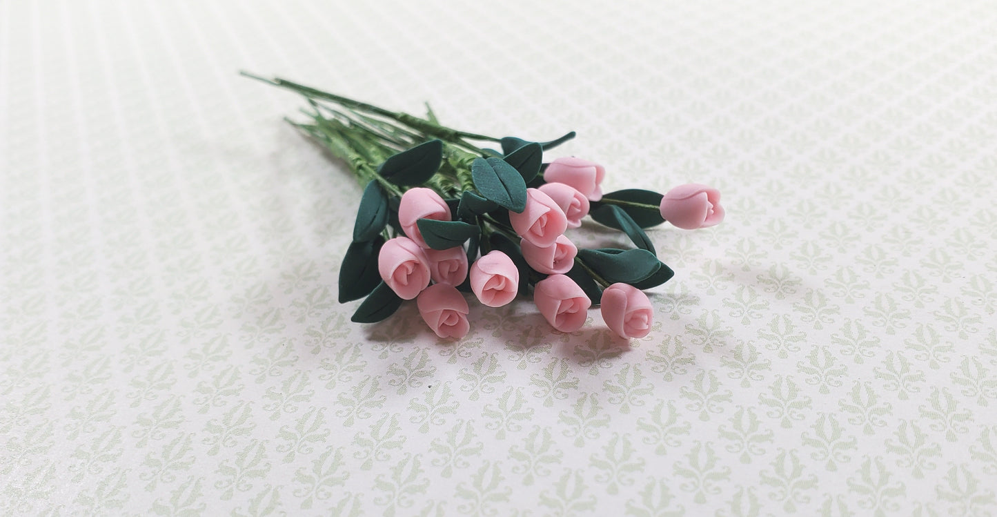 Dollhouse Light Pink Tulips Loose Bouquet One Dozen 1:12 Scale Miniature