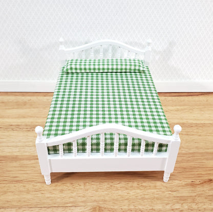 Dollhouse Double Bed Spindles with Mattress White Finish 1:12 Scale Miniature Furniture