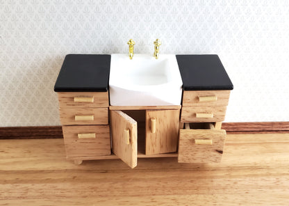 Dollhouse Modern Kitchen or Bathroom Sink Cabinet Light Oak 1:12 Scale Miniature Furniture