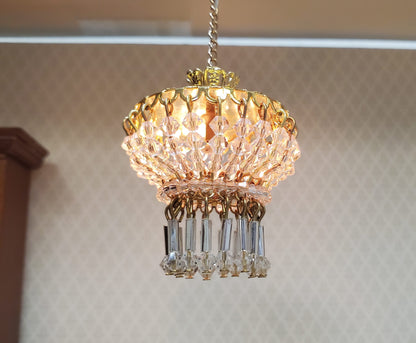Dollhouse Low Profile Crystal Ceiling Light Deluxe Real Glass 12 Volt 1:12 Scale