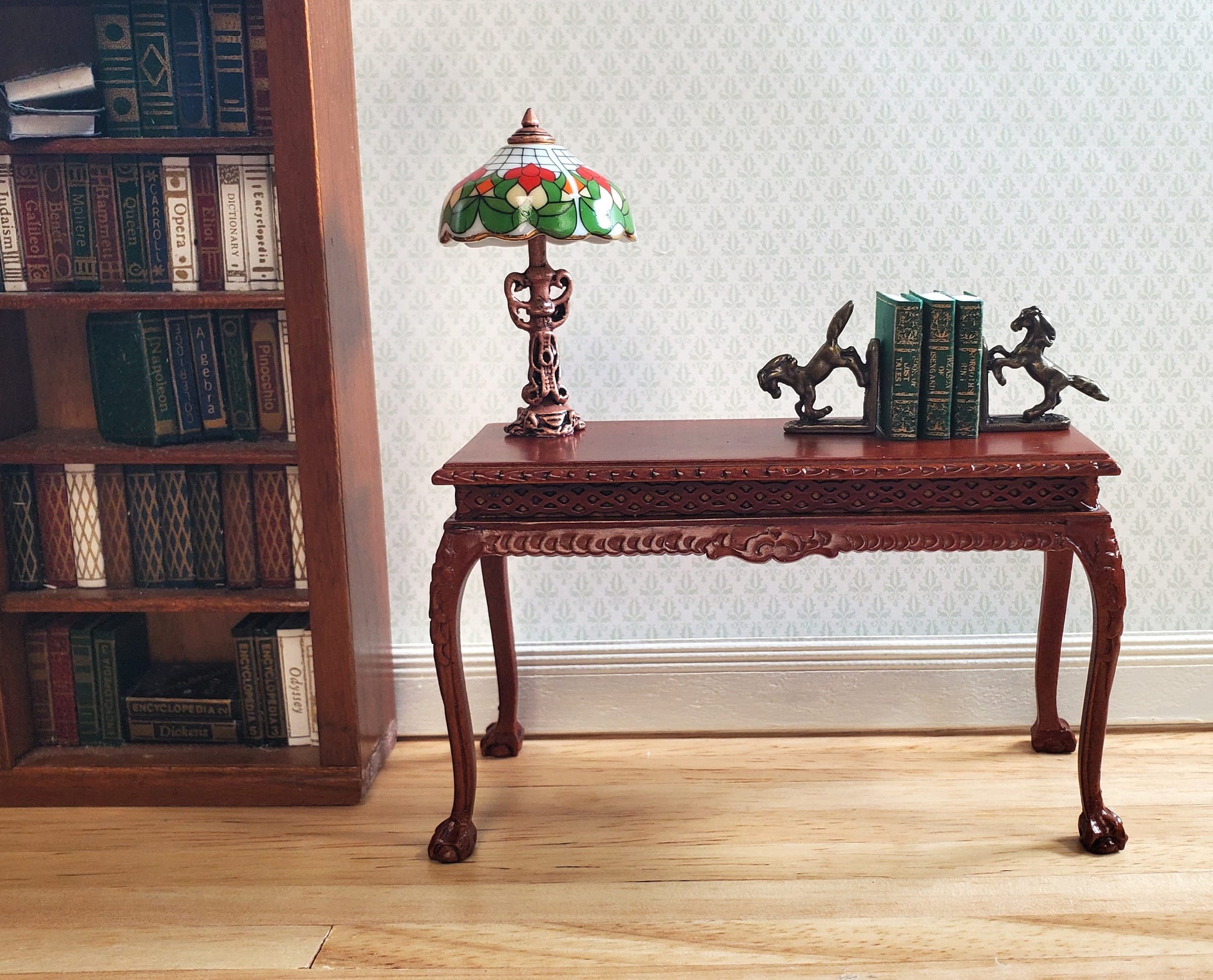 Dollhouse Table Lamp Non-Working Stained Glass Style by Reutter Porcelain 1:12