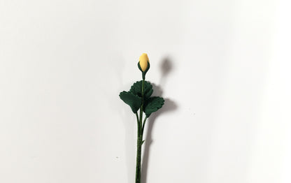 Dollhouse Yellow Rose Bud Single Stem with Foliage 1:12 Scale Miniature